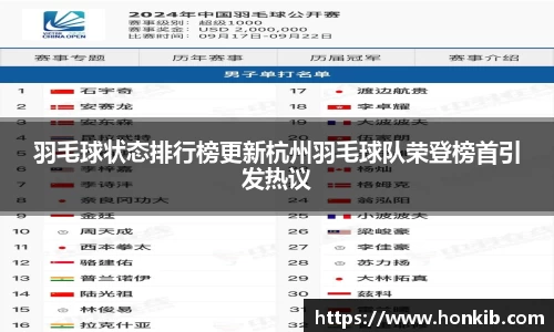 羽毛球状态排行榜更新杭州羽毛球队荣登榜首引发热议