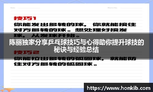 陈丽独家分享乒乓球技巧与心得助你提升球技的秘诀与经验总结